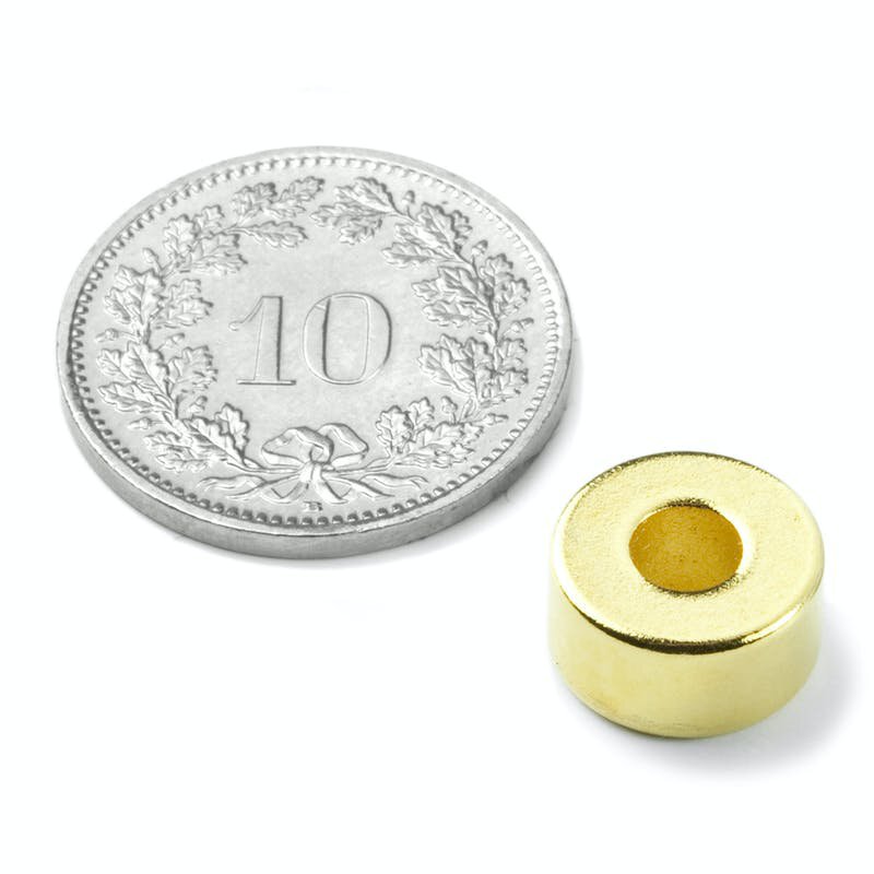 Ringmagnet Ø 10/4 mm, Höhe 5 mm golden