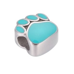 Edelstahl Bead &quot;Pfote&quot; farbig silber/turquoise