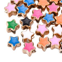 Farbige Kunststoff Sternen Beads golden 5 Stk.
