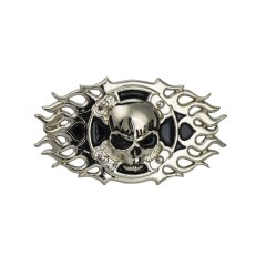 Biker Concho Skull Cross Flame