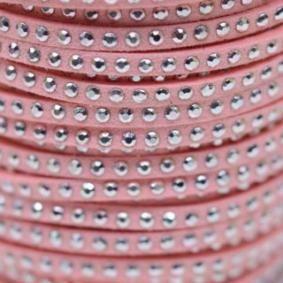 Kunst-Wildlederband mit silber Cabochons 3 x 2mm rosa,...