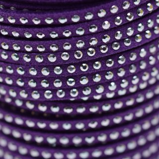 Kunst-Wildlederband mit silber Cabochons 3 x 2mm lila, Rolle à ca.18.5m