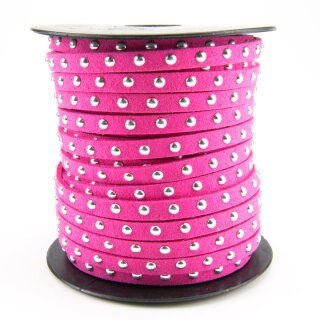 Kunst-Wildlederband mit silber Cabochons 4.5 x 2mm pink,...