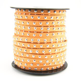 Kunst-Wildlederband mit silber Cabochons 4.5 x 2mm orange, Rolle à ca.18.5m