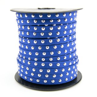 Kunst-Wildlederband mit silber Cabochons 4.5 x 2mm blau, Rolle à ca.18.5m
