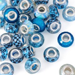 Bead-Box Lagoon Harzperlen Blau mit Glitzer Grossloch