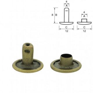 Doppelhohlnieten geschlossen - Antikes Messing 8 mm