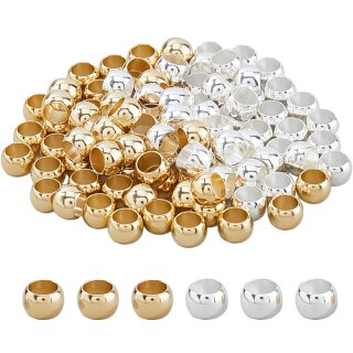 100 Messing-Grosslochperlen in Gold und Silber