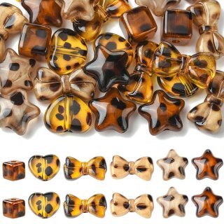 30 Acrylperlen mit Leopardenmuster - 6 Designs Sattelbraun