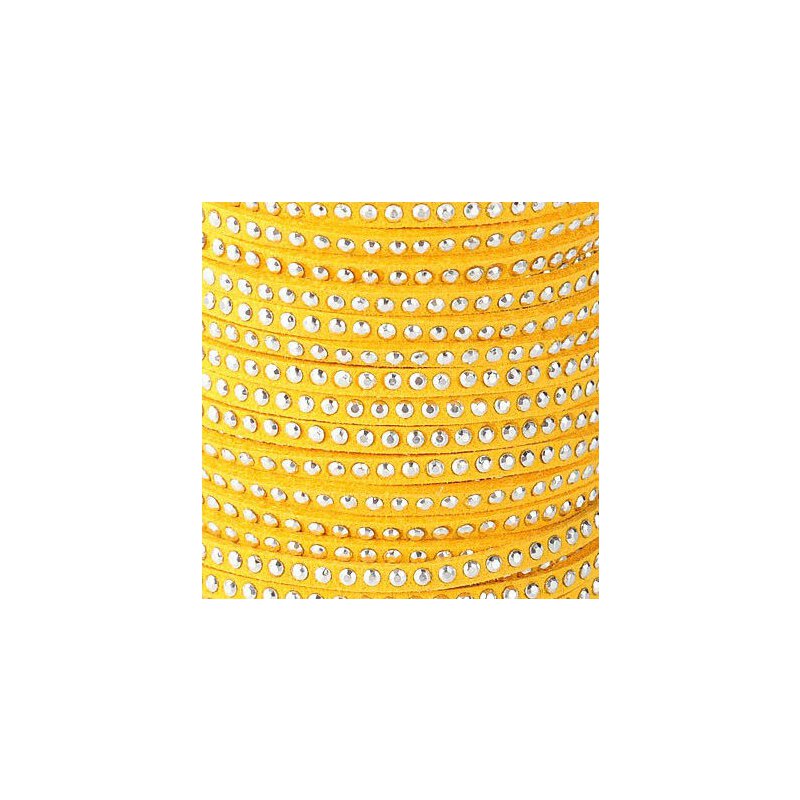 Kunst-Wildlederband mit silber Cabochons 3 x 2mm gelb, Rolle à ca.18.5m