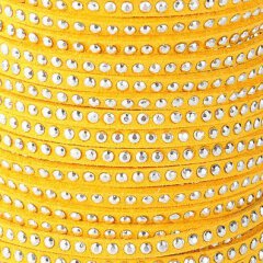 Kunst-Wildlederband mit silber Cabochons 3 x 2mm gelb, Rolle à ca.18.5m